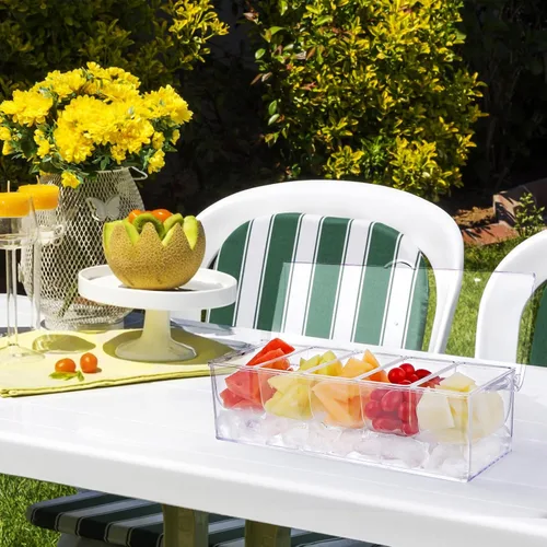 Vista 7 de MOLIGOU Servidor de condimentos refrigerado con tapa, bandeja de condimentos refrigerados con 5 compartimentos extraíbles, recipientes para servir
