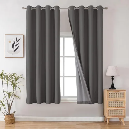 Vista 101 de Joydeco - Juego de 2 paneles de cortinas opacas de 63 pulgadas, 2 cortinas largas con aislamiento térmico burg, cortinas de oscurecimiento