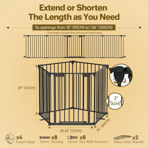 Vista 7 de Kfvigoho Dog Gate - Corralito extra ancho de 27.5 a 129 pulgadas, puerta independiente para mascotas Valla para cachorros con puerta de cierre