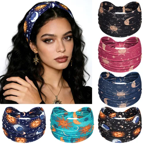 Vista 23 de Awumbuk Diademas anchas para mujeres anudadas antideslizantes bandas para la cabeza suaves diadema turbante accesorios para el cabello boho africano