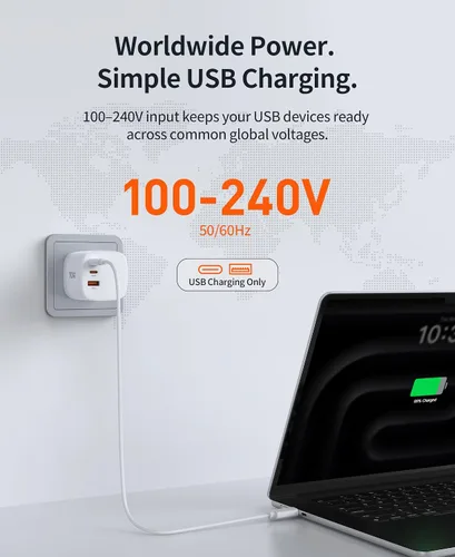Vista 7 de 70W GaN adaptador de viaje universal PD cargador de pared para US/EU/UK/AU