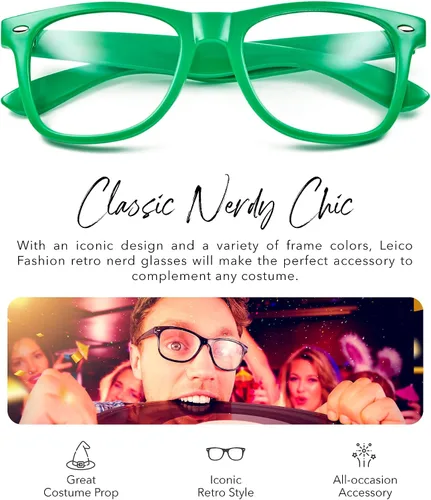 Vista 2 de LEICO FASHION Lentes transparentes sin receta retro para hombres y mujeres lentes falsos para disfraz de cosplay