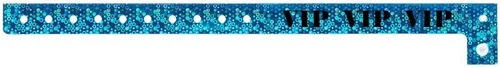 Vista 3 de 100 pulseras holográficas de plástico VIP azules de Wristco - Pulseras para eventos