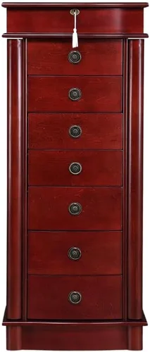 Vista 2 de Hives and Honey Noelle Jewelry Armoire, organizador de almacenamiento con cierre con 7 cajones y 2 puertas con ganchos para collares, cereza