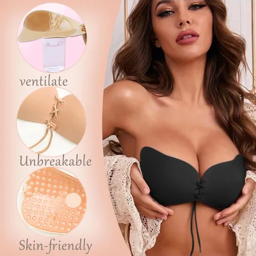 Vista 6 de Rodnsurw Brasier adhesivo invisible sin tirantes para mujer, sujetadores adhesivos con realce y espalda descubierta con pezón y cinta adhesiva