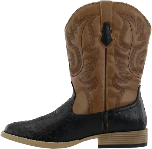 Vista 4 de Botas casuales para hombre ROPER con punta cuadrada y protuberancias estilo avestruz, de media pantorrilla - Marrón, Blanco
