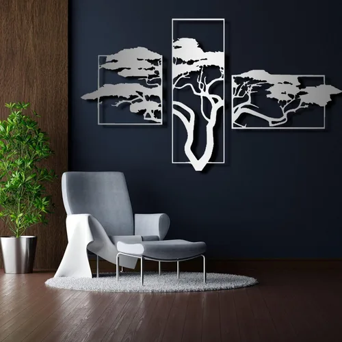 Vista 5 de ICEWQOQU Arte de pared con árbol de la vida, 3 piezas de metal árbol de la vida, decoración de pared natural, arte de pared grande de metal