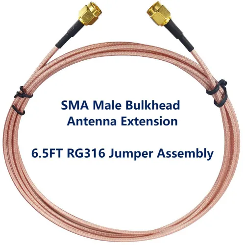 Vista 4 de Cable SMA macho a SMA macho de 6.5 pies, extensión de cable de antena de red RG316 Conjunto de puente de alambre de baja pérdida Cable coaxial RF