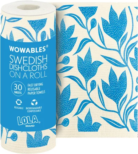 Vista 23 de Paños de cocina suecos para cocina XL, rollo de 30 hojas, biodegradables y compostables, paños de limpieza de toallas de papel reutilizables, 11 x