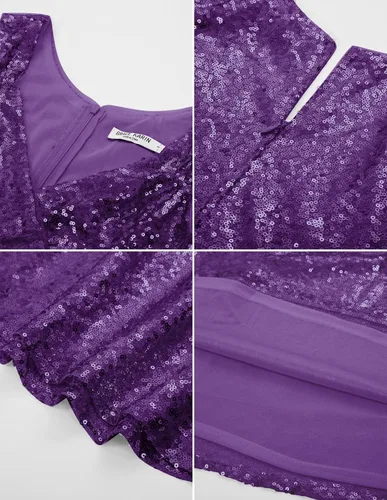 Vista 3 de GRACE KARIN Vestidos de lentejuelas para mujer, sin mangas, cuello en V, brillante, vestido de fiesta de noche