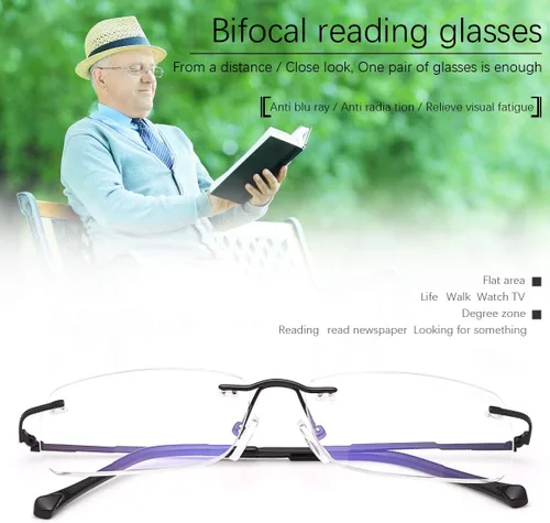 Vista 4 de 2 pares de anteojos de lectura bifocales transparentes sin montura con bloqueo de luz azul, lectores para hombres y mujeres, anteojos muy cerca