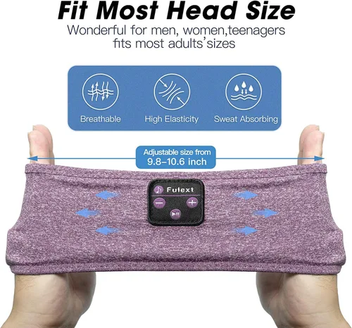 Vista 5 de Auriculares deportivos Bluetooth para dormir, diadema deportiva inalámbrica con altavoces estéreo HD ultrafinos perfectos para entrenamiento Púrpura