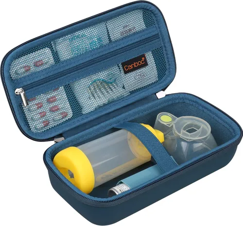 Vista 16 de Canboc Estuche de transporte de viaje para inhalador de asma, espaciador de mano para adultos y niños, máscaras, estuche rígido para inhaladores