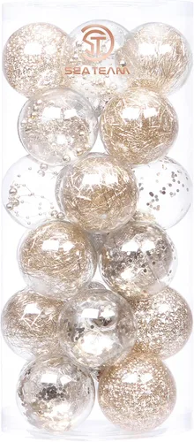 Vista 13 de Sea Team Juego de bolas de Navidad de plástico transparente, inastillables, varios tamaños, bolas decorativas de Navidad con decoraciones delicadas