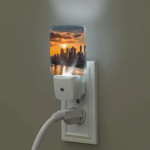 Vista 10 de Paquete de 2 luces LED de noche enchufables rojas al atardecer, luces nocturnas enchufables a la pared, lámpara de noche moderna con sensor de luz