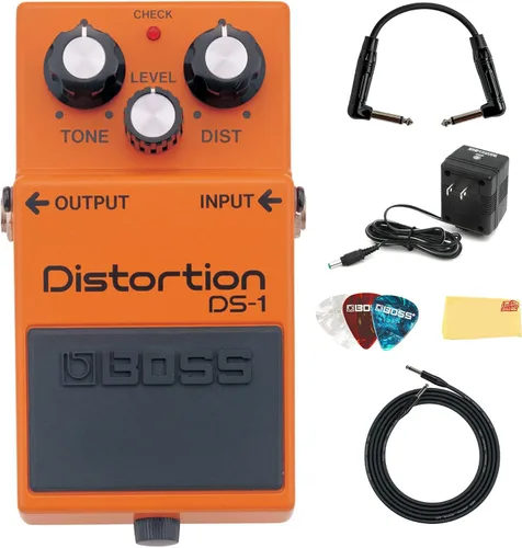 Vista 17 de Boss Paquete de distorsión DS-1 con cable de instrumento Gearlux, cable de conexión, púas y paño de pulido de Austin Bazaar