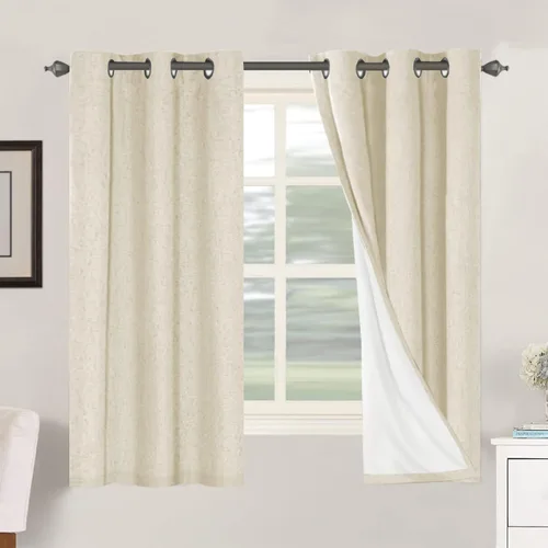 Vista 167 de H.VERSAILTEX Cortinas 100% opacas con aislamiento térmico, texturizadas, de lino, con bloqueo completo de calor y luz, para sala de estar y Negro