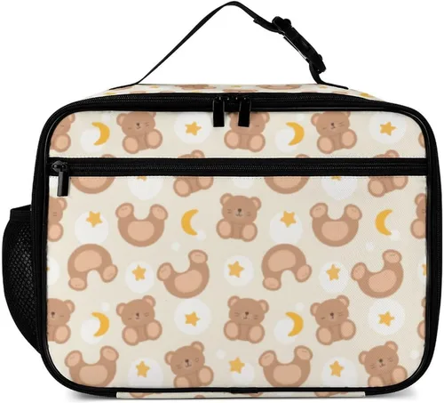 Vista 2 de Lonchera reutilizable con diseño de osos de peluche de color marrón, bolsa térmica con aislamiento, lonchera para comida y comida, bolsa de mano