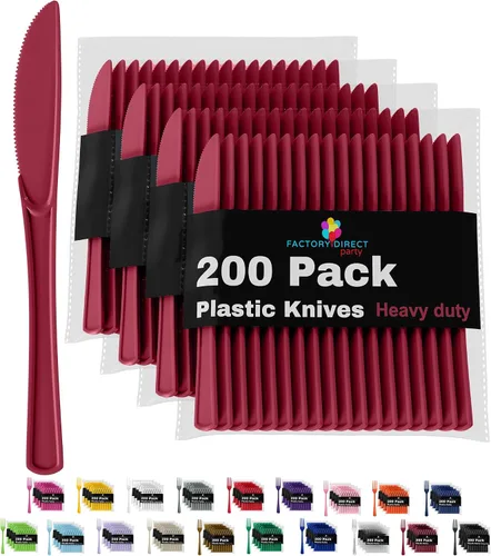 Vista 21 de Party Solids - Cuchillos de plástico negro, 200 piezas, cuchillos negros, utensilios desechables, juego de cubiertos de plástico resistente