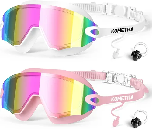 Vista 10 de Paquete de 2 gafas de natación para adultos, sin marco, antivaho con protección UV, gafas de natación con visión clara para hombres y mujeres
