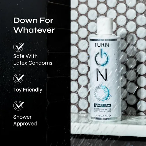 Vista 5 de Turn On lubricante personal híbrido Mezcla de agua y silicona para un deslizamiento ultra suave, duradero, no pegajoso y fácil de limpiar