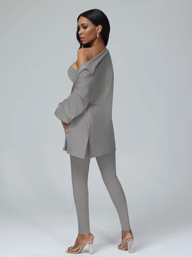 Vista 4 de acelyn Conjuntos de 3 piezas para mujer, conjuntos casuales de descanso, ombliguera, cárdigan de entrenamiento, pantalón, traje deportivo