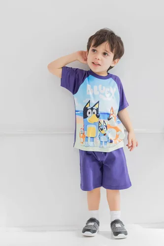 Vista 2 de Bluey Bingo Dad Mom - Camiseta sin mangas y pantalones cortos de rizo francés, conjunto de 3 piezas para niño pequeño a niño grande