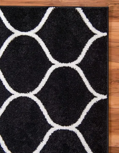 Vista 8 de Unique Loom Trellis Frieze Collection Alfombra de Área - Redondeada (2' x 3' 1", Negro/Marfil)