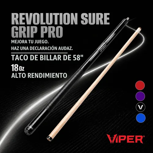 Vista 2 de Viper by GLD Products Revolution Sure Grip Pro 58" Pool Cue Stick, 18-21 Oz Negro