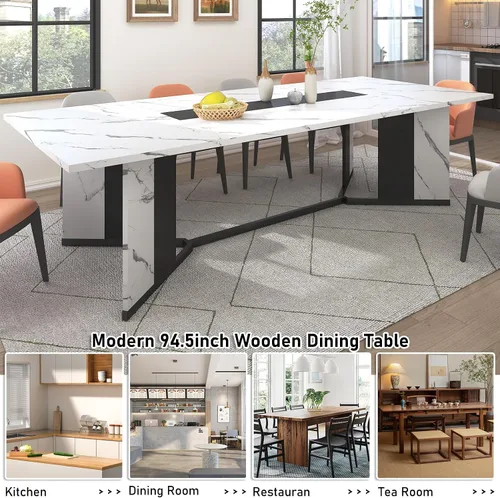 Vista 8 de Hlivelood Mesa de comedor grande de 94 pulgadas para 8 10 personas, mesa de cocina rectangular de madera con mesa impermeable, muebles rectangulares