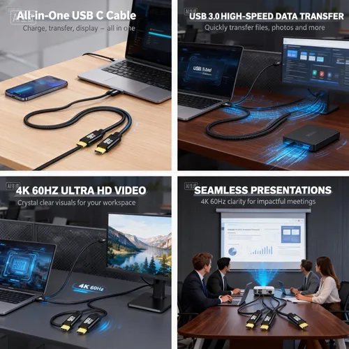 Vista 7 de Cable USB C a C de 20 pies, 100 W 4K60HZ USB tipo C GEN2x2 (datos USB 3.1), salida de video tipo C desde USB3.2/USB4.0 carga rápida y sincronización