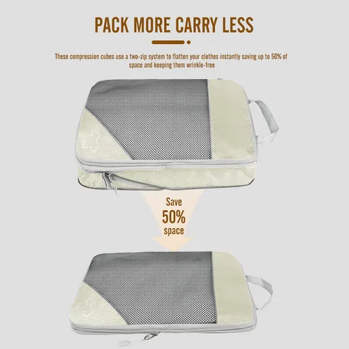Vista 3 de Juego de 8 cubos de compresión para viajes, organizador de equipaje expandible con bolsa para zapatos y bolsa de lavandería, maleta ligera y mochila