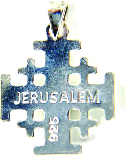 Vista 3 de Colgante Cruz Cruzado Jerusalén de Plata de Ley (925) Artesanal en Tierra Santa. Grabado por máquina de corte de diamantes., Metal
