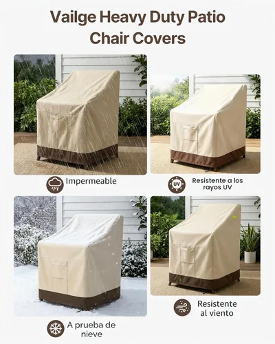 Vista 6 de Vailge Funda apilable para silla de patio, 100% impermeable, funda para silla de exterior, fundas de muebles de patio de alta resistencia, se adapta