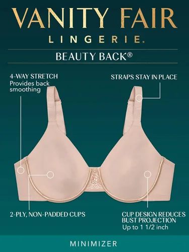 Vista 4 de Vanity Fair Beauty Back - Brasier moldeador con efecto reductor de busto de hasta 1.5 pulgadas, no se marca en espalda, copas sin relleno hasta