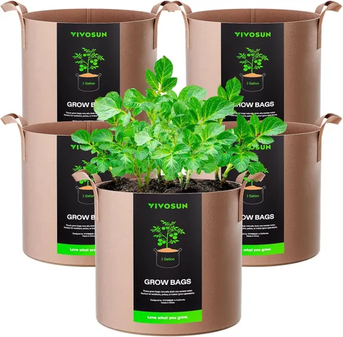 Vista 10 de VIVOSUN - Paquete de 5, 1 galón, bolsas para cultivar de tela no tejida gruesa resistente con asas Negro