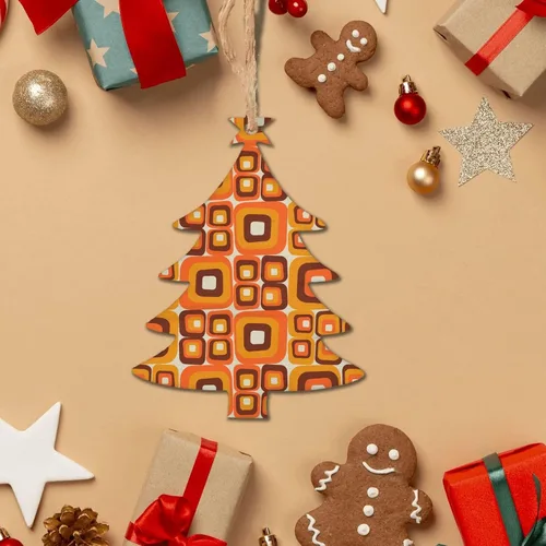 Vista 4 de 70s Retro Orange Geometry Wooden Christmas Ornaments with Twines Holiday Hanging Decorations Christmas Tree Shapes Wood Slice Ornaments for