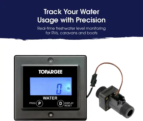 Vista 2 de Topargee Medidor de tanque de agua de montaje empotrado - Monitor de nivel de agua en tiempo real para RV, caravana y barco - Medidor de flujo