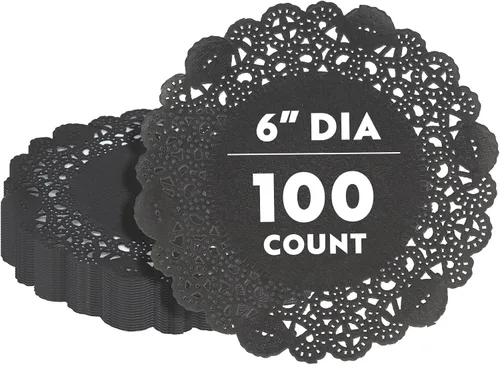 Vista 46 de Restaurantware Pastry Tek Blondas de Encaje de 4 x 4 Pulgadas 100 Vajilla Decorativa - Blondas de Mesa Desechables Redondas de Papel Negro