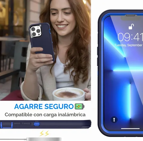 Vista 4 de AICase Funda para iPhone 13 Pro (6.1 pulgadas) con protector de pantalla de vidrio, protección contra caídas de alta resistencia, cuerpo completo, a