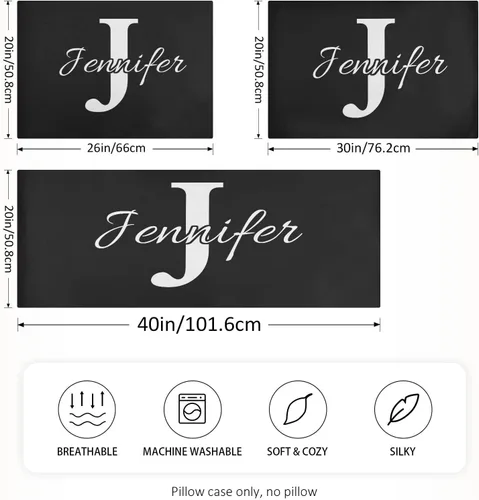 Vista 4 de Fundas de almohada negras personalizadas de seda con cierre de sobre, funda de almohada de satén tamaño estándar para personas que duermen