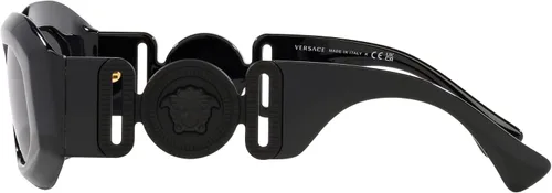 Vista 2 de Versace Gafas de sol para hombre, montura negra, lentes gris oscuro, 2.087in