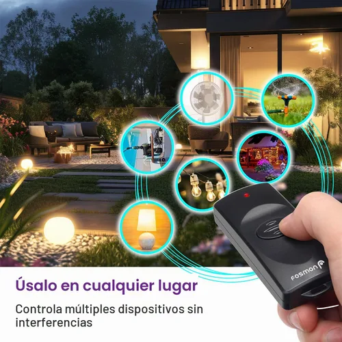 Vista 4 de Fosmon - Salida eléctrica con control remoto para interiores y exteriores con 2 mandos a distancia inalámbricos, enchufe eléctrico con interruptor