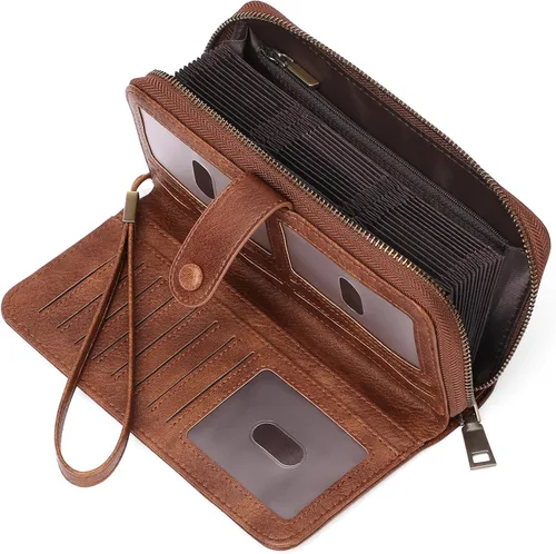 Vista 7 de GAEKEAO Leather Credit Card Holder Wallet for Women RFID Blocking Large Capacity Bifold Zipper Card Case Organizer with Wristlet 45 Slots