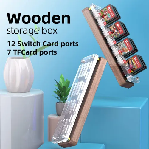 Vista 5 de FEIFANZHE Switch Game Storage - Funda de madera para tarjetas de juegos de Nintendo Switch, soporte para tarjetas de juego, caja de almacenamiento