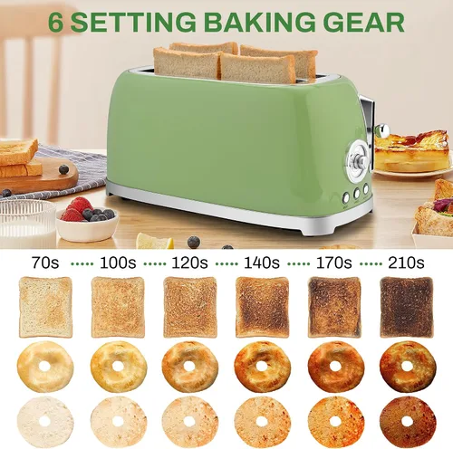 Vista 4 de SUSTEAS Tostadora de 4 rebanadas con ranura ancha, tostadores de pan y bagel de acero inoxidable, tostadora retro de ranura larga para descongelar