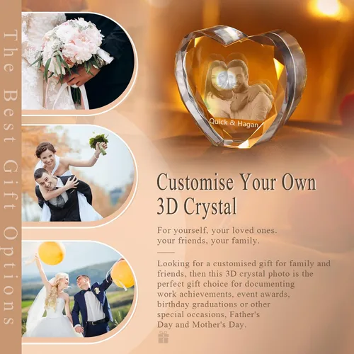 Vista 4 de Foto de cristal 3D, regalo personalizado para mujeres, hombres, mamá, papá, pareja, imagen personalizada en marcos de fotos de cristal, regalo