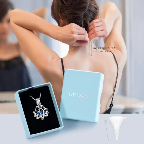 Vista 7 de Imrsanl - Joyería para llevar Cenizas - Collar con dije de flor de loto con mini urna de recuerdo para cenizas