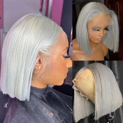 Vista 42 de Pelucas de cabello humano lacio marrón rojizo de 8 pulgadas, #33 13x4 HD, transparente, color marrón rojizo, peluca frontal de encaje frontal