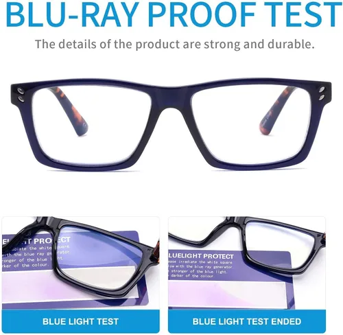 Vista 5 de Paquete de 5 lentes de lectura con bloqueo de luz azul para hombres y mujeres, marco cuadrado para leer frente a la computadora con bisagras